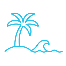Line icon of a beach with a palm tree