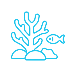 Line icon of a coral reef with a fish