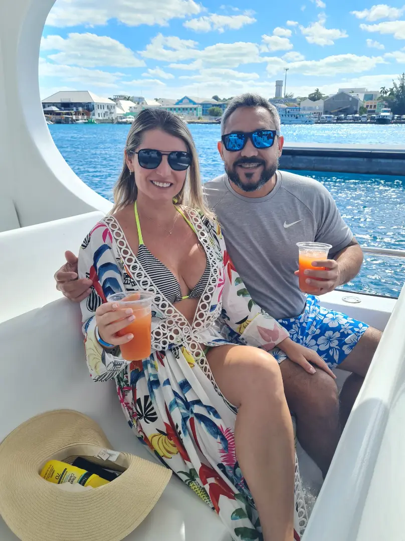 Friends together on the deck of a Seas N' Cays catamaran off Nassau