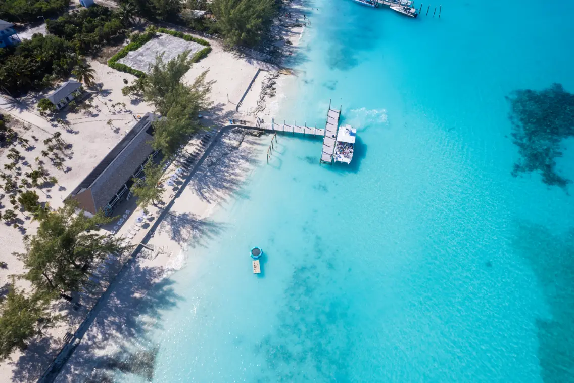 Seas N' Cays catamaran tied up at the dock in Nassau before departure